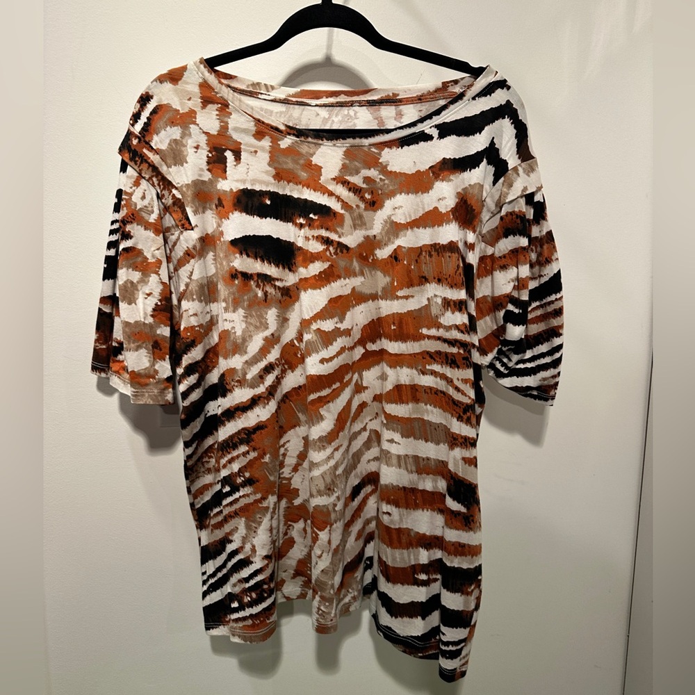 Calvin Klein Zebra Stripe Tee in Black, White, and Orange 2X